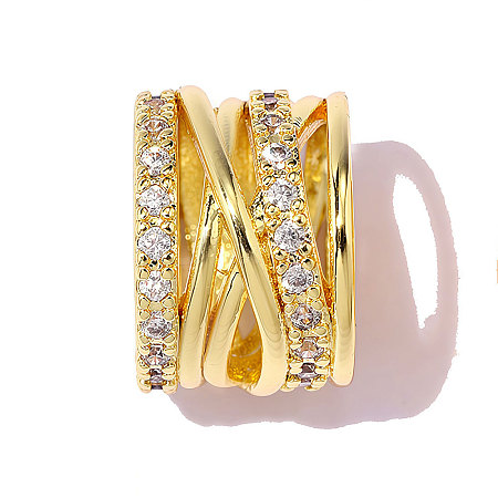 Criss Cross Brass Clear Cubic Zirconia European Beads KK-OY001-07G-1