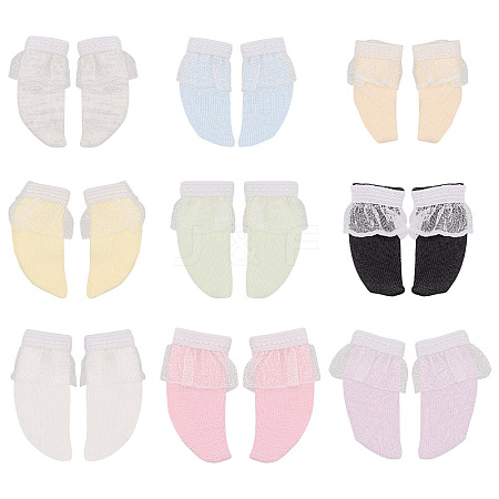 18 Pairs 9 Colors Cloth Doll Lace Short Socks AJEW-GO0001-92-1
