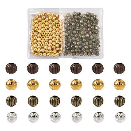 Kissitty 400Pcs 4 Colors Iron Corrugated Beads IFIN-KS0001-03-1