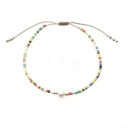 Glass Imitation Pearl & Seed Braided Bead Bracelets WO2637-10-1