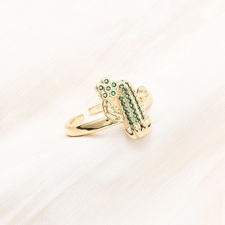 Adjustable Brass Micro Pave Cubic Zirconia Cuff Rings for Women RJEW-B138-02G-1