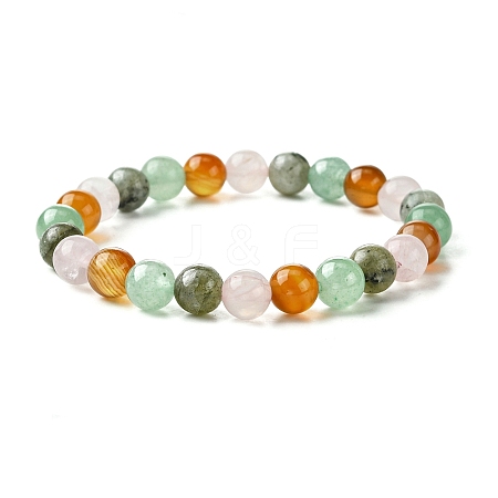 Natural Carnelian & Rose Quartz & Green Aventurine & Labradorite Round Beaded Stretch Bracelets BJEW-JB10910-05-1