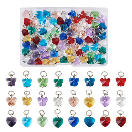 Spritewelry 96Pcs 24 Style Faceted Transparent Glass Charms GLAA-SW0001-04-1