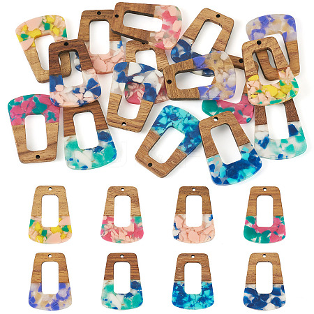 16Pcs 8 Colors Resin and Walnut Pendants FIND-TA0006-48-1