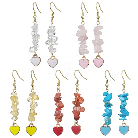 5 Pairs 5 Styles Natural & Synthetic Mixed Gemstone Chips Dangle Earrings EJEW-JE05645-S-1