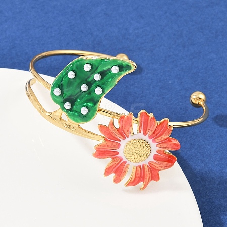 304 Stainless Steel Enamel Cuff Bangles for Women BJEW-A049-02B-G-1