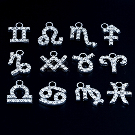 12Pcs 12 Style Alloy Rhinestone Pendants FIND-SZC0010-502-1