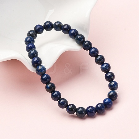 Natural Lapis Lazuli Beaded Stretch Bracelets X-BJEW-F202-04-1