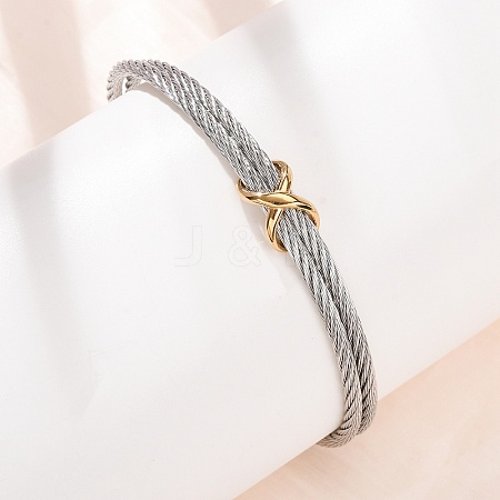 Duo Tone 304 Stainless Steel Infinity Twisted Open Cuff Bangles for Women SA-CBA2192-04GP-1