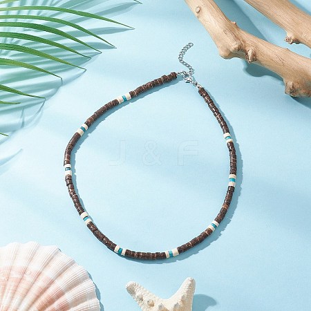 Natural Coconut Heishi Beaded Necklaces NJEW-JN05308-01-1