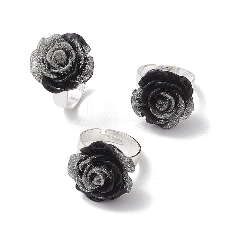 Glitter Powder Rose Resin Finger Rings RJEW-JR00731-03-1