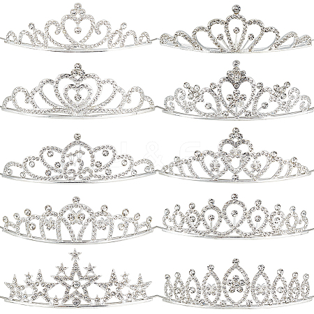 10Pcs 10 Styles Alloy Rhinestone Hair Bands OHAR-DR0001-06-1