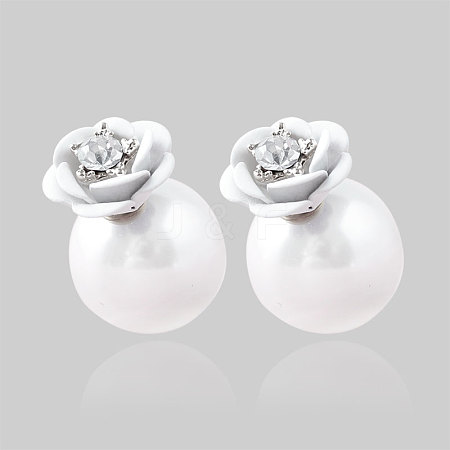 Trendy Style Flower Alloy Rhinestone Ball Stud Earrings X-EJEW-N0020-062F-1