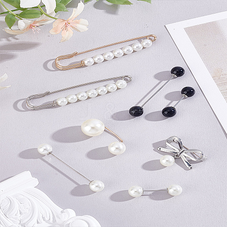 1 Set Alloy Resin Imitation Pearl Safety Pin Brooches Sets JEWB-LP0004-21-1