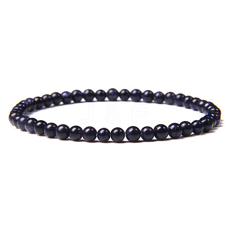 4mm Round Synthetic Blue Goldstone Beads Bracelet for Men LS-KG3069-17-1
