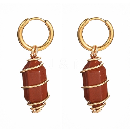 Copper Wire Wrapped Natural Red Jasper Dangle Earrings for Women EJEW-JE04628-04-1