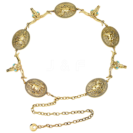 1Pc Tibetan Style Alloy Oval & Cattle Skull Head Link Chain Waist Belly Body Chains for Women AJEW-DC0003-23AG-1
