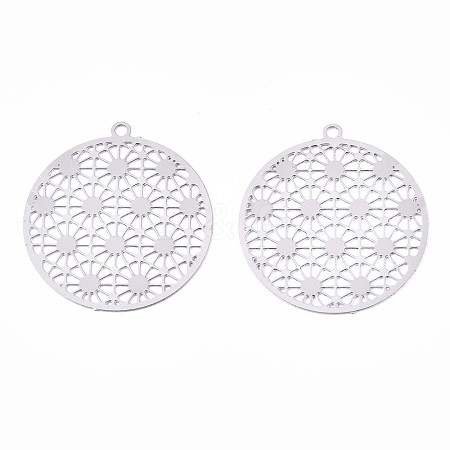 201 Stainless Steel Filigree Pendants STAS-R102-09P-1