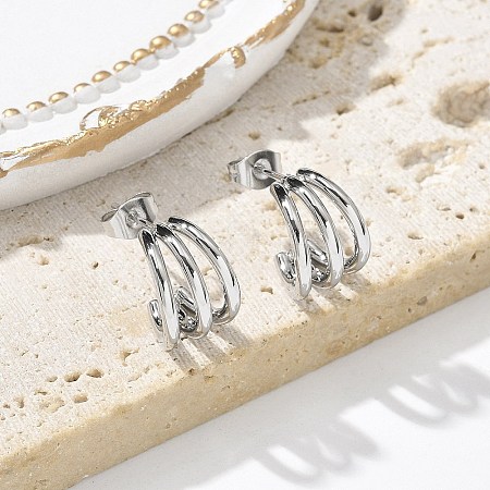 304 Stainless Steel Triple C-Shaped Stud Earrings for Women EJEW-C096-68P-01-1