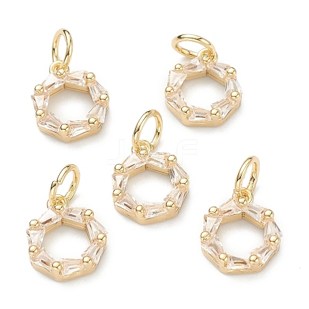 Brass Clear Cubic Zirconia Charms ZIRC-B010-25G-1