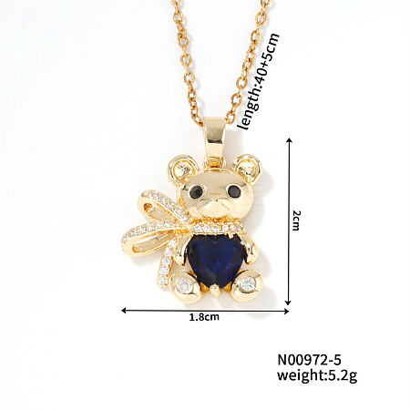Cute Bear Pendant Necklaces Sparkling Capri Blue Rhinestone Brass Cable Chain Necklaces for Women SZ3848-5-1