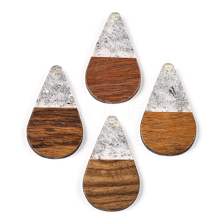 Transparent Resin & Walnut Wood Pendants RESI-N025-030-A02-1