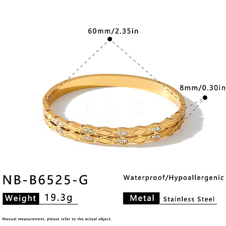 304 Stainless Steel Crystal Rhinestone Leaf Hinged Cuff Bangles for Women WG7583B-01-1