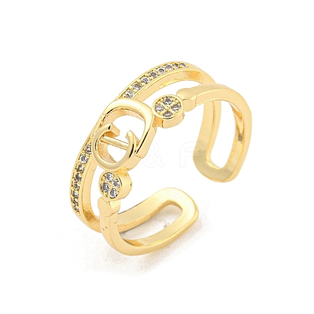 Letter Brass Micro Pave Clear Cubic Zirconia Open Cuff Rings RJEW-G309-30G-1