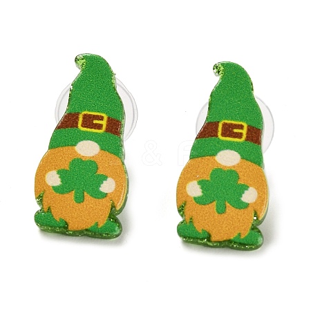Saint Patrick's Day Theme Acrylic & 304 Stainless Steel Stud Earring for Women Men LS-EJEW-H112-01E-1