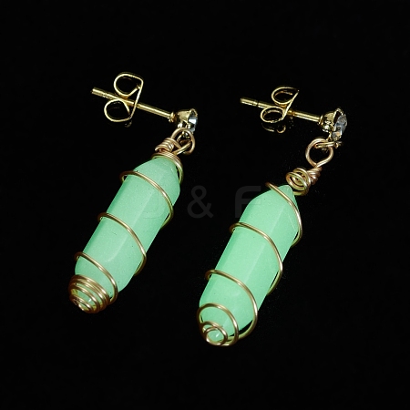 Luminous Glass Bullet Braided Dangle Stud Earrings EJEW-JE04992-01-1