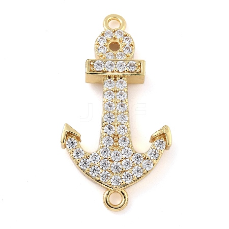 Rack Plating Brass Micro Pave Clear Cubic Zirconia Anchor Connector Charms KK-A234-052G-1