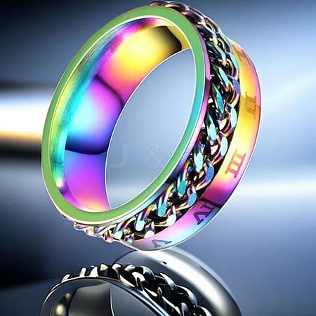 Roman Numerals Stainless Steel Curb Chain Finger Rings WG37698-02-1