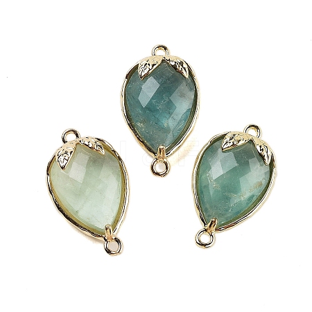 Natural Green Fluorite Faceted Teardrop Connector Charms G-B081-03G-09-1