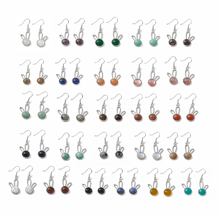 Gemstone Rabbit Dangle Earrings EJEW-A092-05P-1