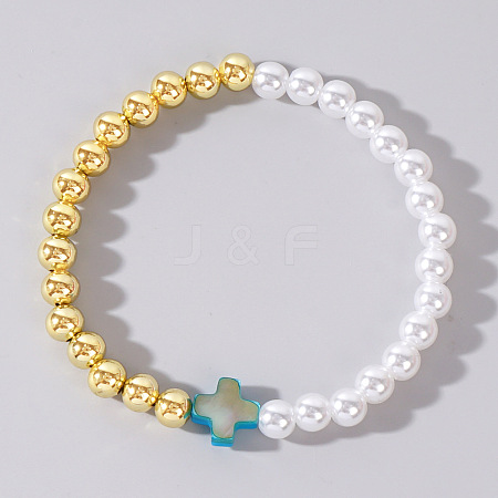 Summer Vacation Style Brass and Plastic Imitation Pearl Bead Bracelet for Women OF8500-4-1