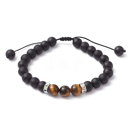 Natural Tiger Eye & Glass Braided Bead Bracelets BJEW-JB09730-02-1