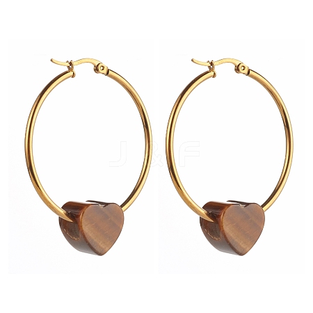 Heart Natural Tiger Eye Beads Earrings for Girl Women EJEW-JE04638-04-1