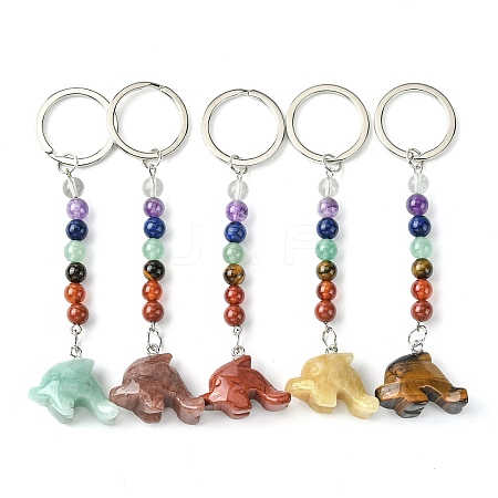 Dolphin Natural Gemstone Keychain KEYC-F040-05-1