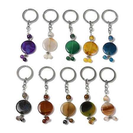 Iron with Alloy Natural Agate Pendant Keychain G-Q169-02P-1
