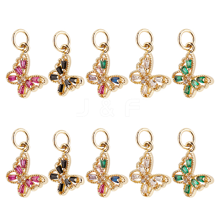 SUPERFINDINGS 10Pcs 5 Colors  Brass Cubic Zirconia Charms KK-FH0003-25-1