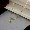 Stainless Steel Green Cubic Zirconia Rectangle Pendant Necklaces for Women WGBD318-01-1