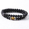 2Pcs Natural Obsidian & Tiger Eye Beads Stretch Bracelet Set with Stainless Steel Beads AM3133-1