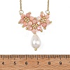 Electroplate Glass Beaded Flower Teardrop Pendant 304 Stainless Steel Cable Chain Necklaces NJEW-MZ00156-5