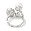 304 Stainless Steel Round Ball Open Cuff Ring with ABS Plastic Imitation Pearl RJEW-G297-02P-3