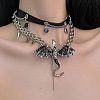 Alloy Resin Rhinestone Dragon Pendant Black PU Leather Double Layer Choker Necklaces for Women FS-WGA08B0-01-3