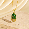 Cinco de Mayo Brass Pave Cubic Zirconia Enamel Green Cactus Pendant Necklaces for Women WG6DDE4-03-1