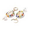 Natural Shell and Pearl Wrapped Dangle Hoop Earrings EJEW-TA00049-5