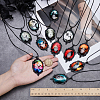 12Pcs 12 Colors Gothic Zinc Alloy & Glass Oval Pendant Black PU Leather Cord Necklaces NJEW-WR0001-08-3
