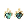 Heart Brass Abalone Shell & Clear Cubic Zirconia Stud Earrings KK-D301-09G-2