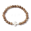 Wood Beads Stretch Bracelets for Men BJEW-JB11303-02-2